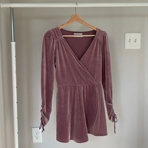 Urban Outfitters Velvet Goldmine Surplice Romper | Pink | Long Sleeve Dress